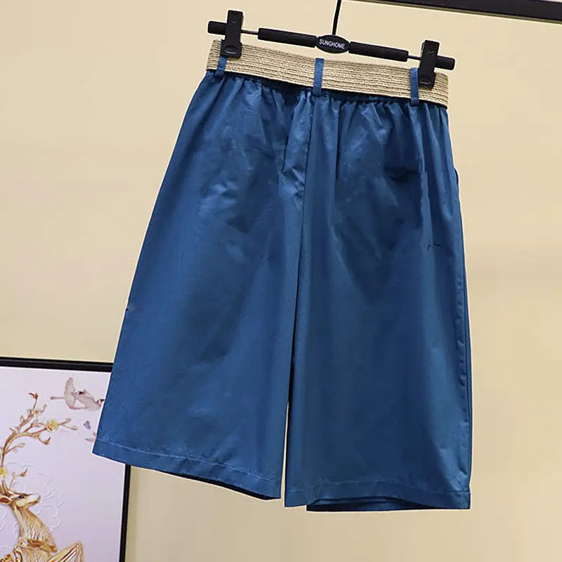 Pants Skirt for Women Shorts Summer Wide Leg Blue High Waist Straight-legged Pockets Woman Short Black Korean Fashion Culotte