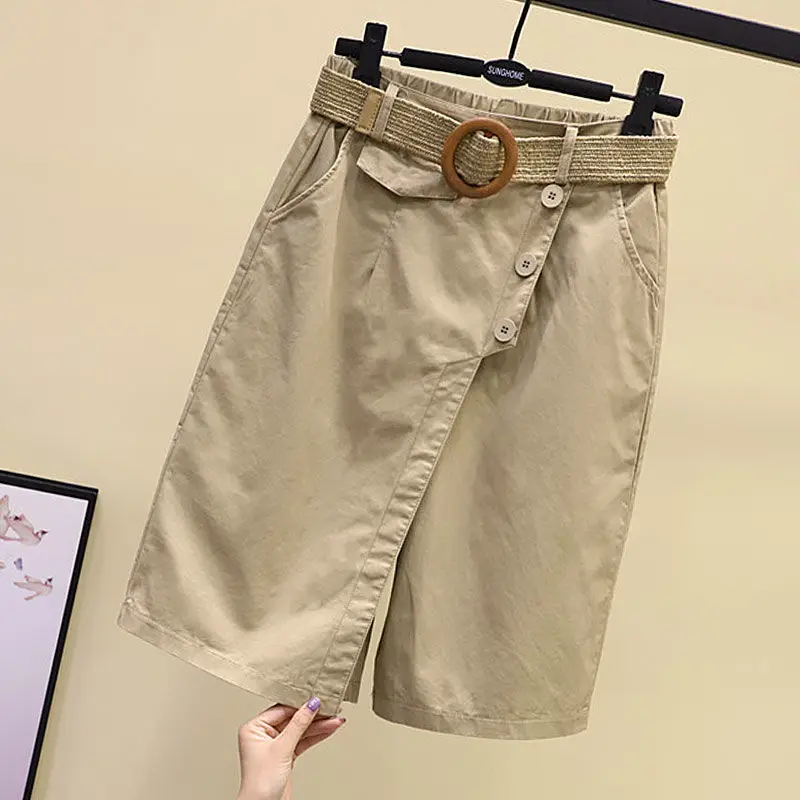 Pants Skirt for Women Shorts Summer Wide Leg Blue High Waist Straight-legged Pockets Woman Short Black Korean Fashion Culotte