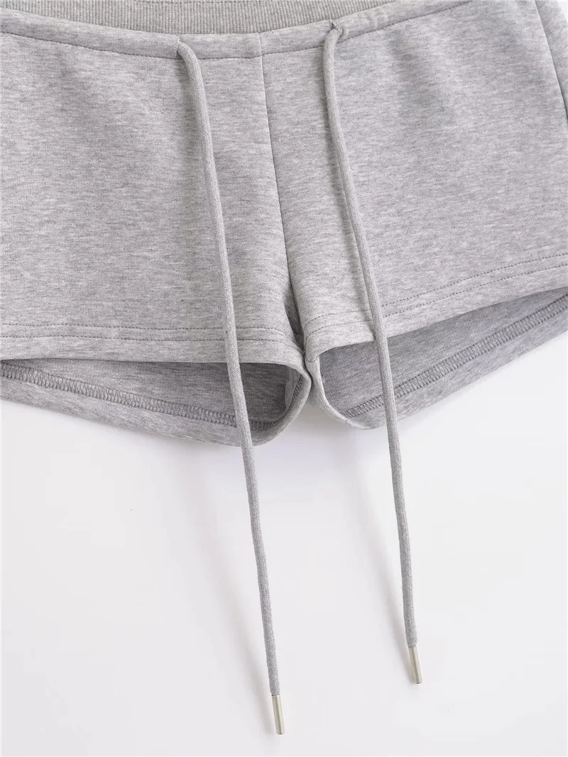 Black Mini Shorts For Woman Summer Clothes 2024 Low Rise Shorts Knitted Korean Fashion Shorts Low Waist Buttoms With Drawstrings