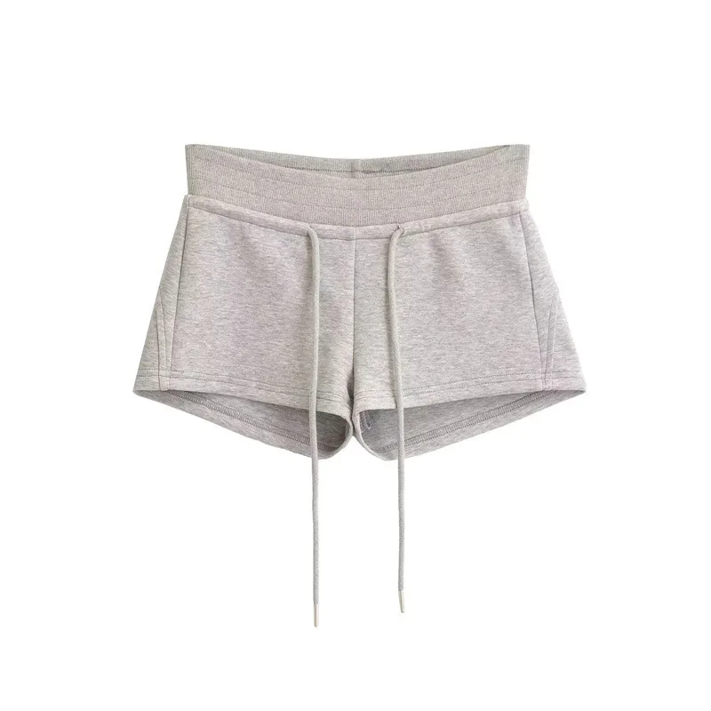 Black Mini Shorts For Woman Summer Clothes 2024 Low Rise Shorts Knitted Korean Fashion Shorts Low Waist Buttoms With Drawstrings