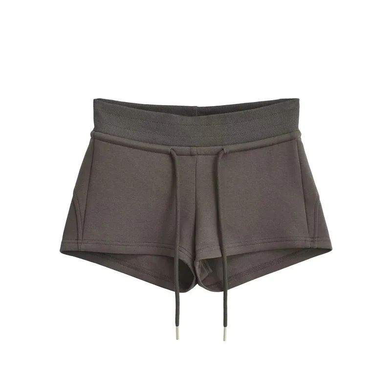 Black Mini Shorts For Woman Summer Clothes 2024 Low Rise Shorts Knitted Korean Fashion Shorts Low Waist Buttoms With Drawstrings