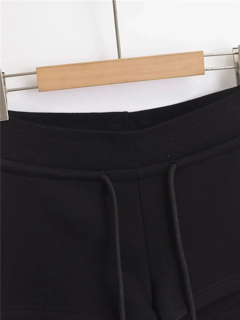 Black Mini Shorts For Woman Summer Clothes 2024 Low Rise Shorts Knitted Korean Fashion Shorts Low Waist Buttoms With Drawstrings