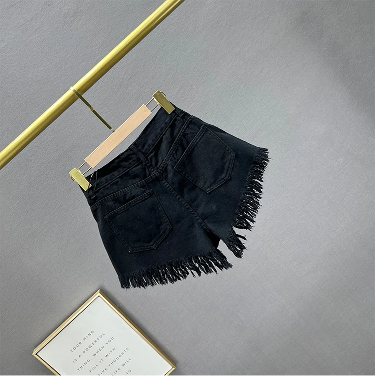 Diamond-Embedded Denim Shorts Women's Fashionable 2026 New Summer High Waist Loose Slimming Raw Hem Wide Legs Short Hot Pants