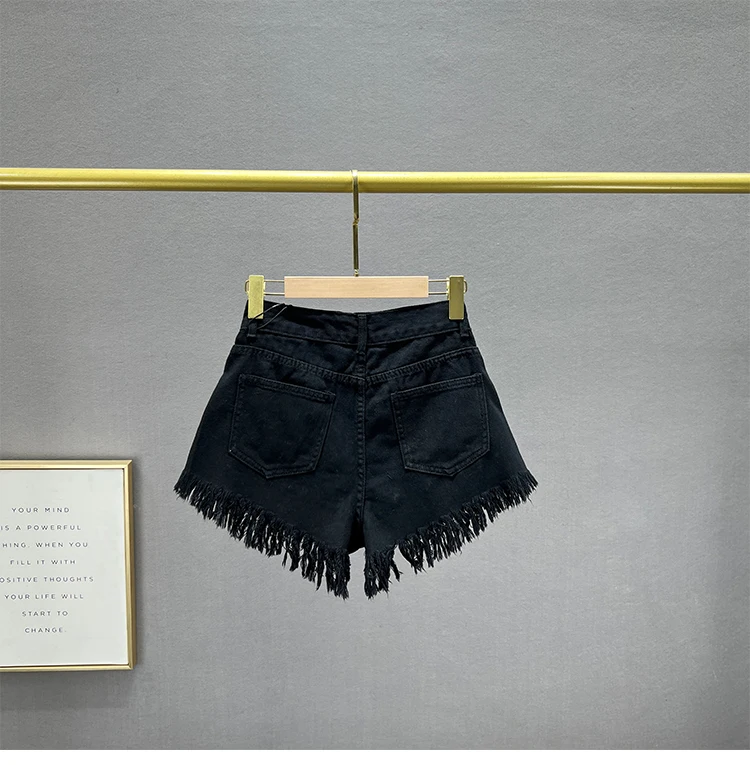 Diamond-Embedded Denim Shorts Women's Fashionable 2026 New Summer High Waist Loose Slimming Raw Hem Wide Legs Short Hot Pants
