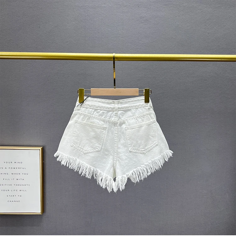 Diamond-Embedded Denim Shorts Women's Fashionable 2026 New Summer High Waist Loose Slimming Raw Hem Wide Legs Short Hot Pants
