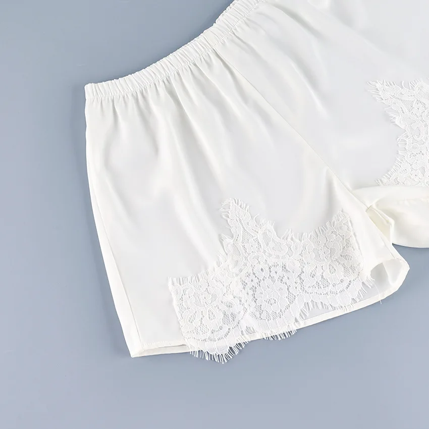 Trendix High Waist Satin Shorts Women's Summer Loose Casual Party Short Pants 2026 Holiday Solid Patchwork Lace Shorts Femme