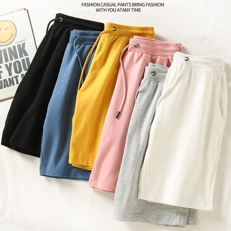 100% Cotton Women's Shorts Hot Pants,Sports Shorts Plain Bottoms,Knee-length Casual High Waisted,Korean Style Women Loose Short