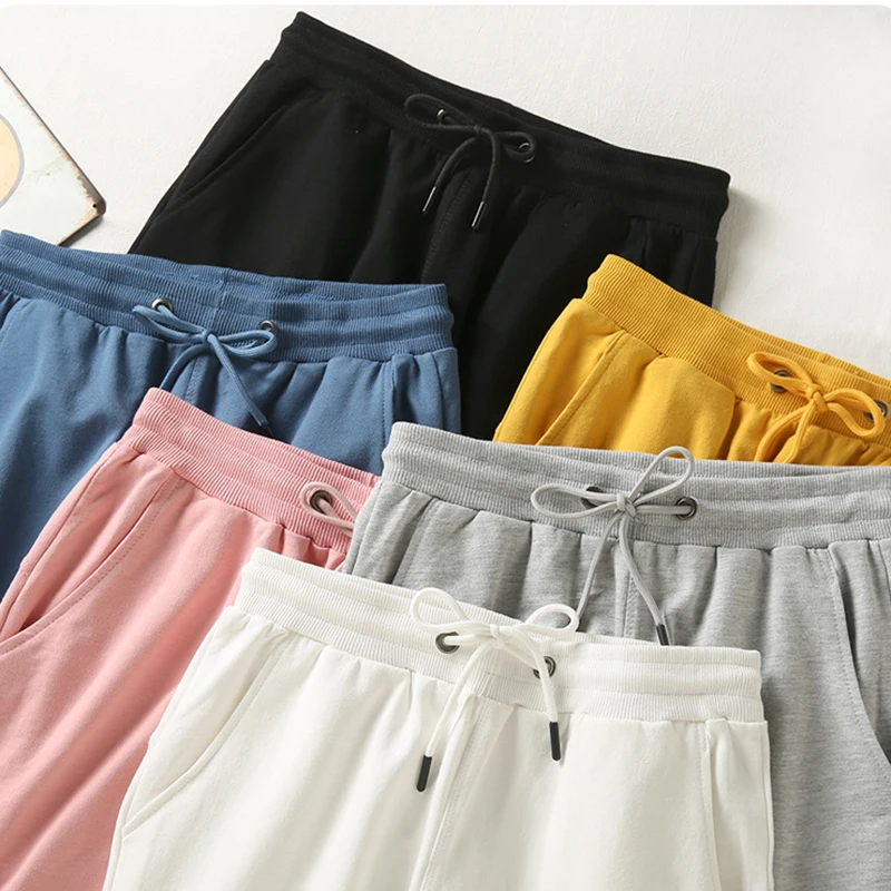 100% Cotton Women's Shorts Hot Pants,Sports Shorts Plain Bottoms,Knee-length Casual High Waisted,Korean Style Women Loose Short