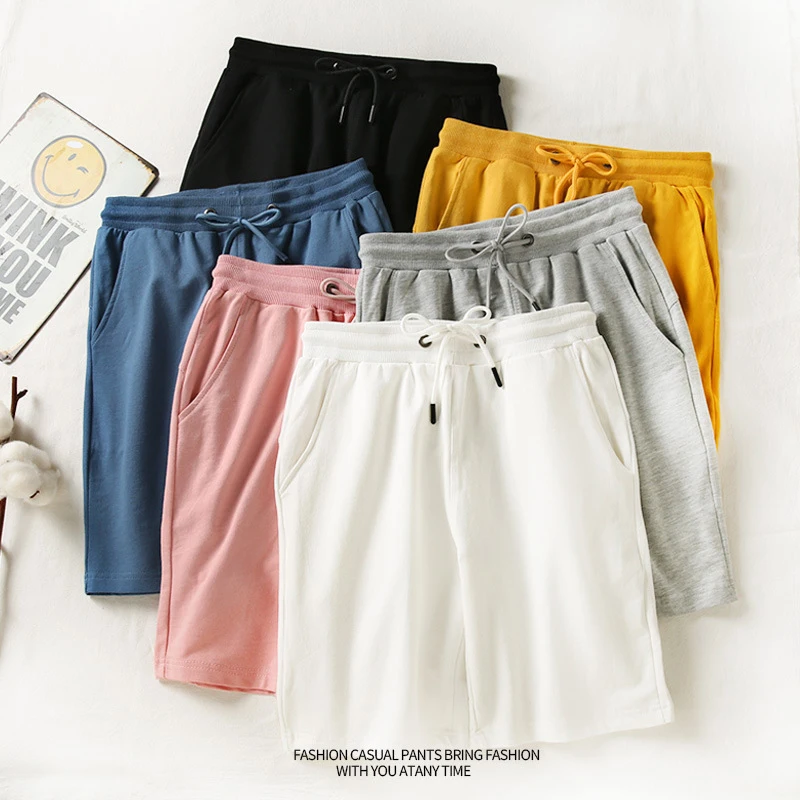 100% Cotton Women's Shorts Hot Pants,Sports Shorts Plain Bottoms,Knee-length Casual High Waisted,Korean Style Women Loose Short