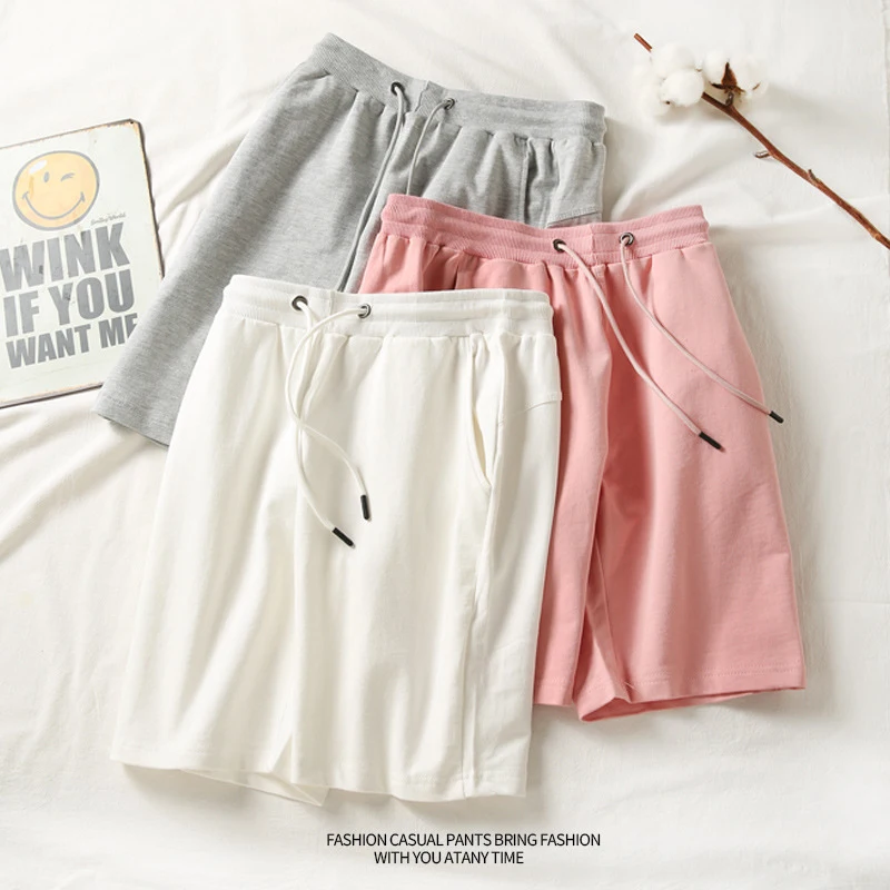 100% Cotton Women's Shorts Hot Pants,Sports Shorts Plain Bottoms,Knee-length Casual High Waisted,Korean Style Women Loose Short
