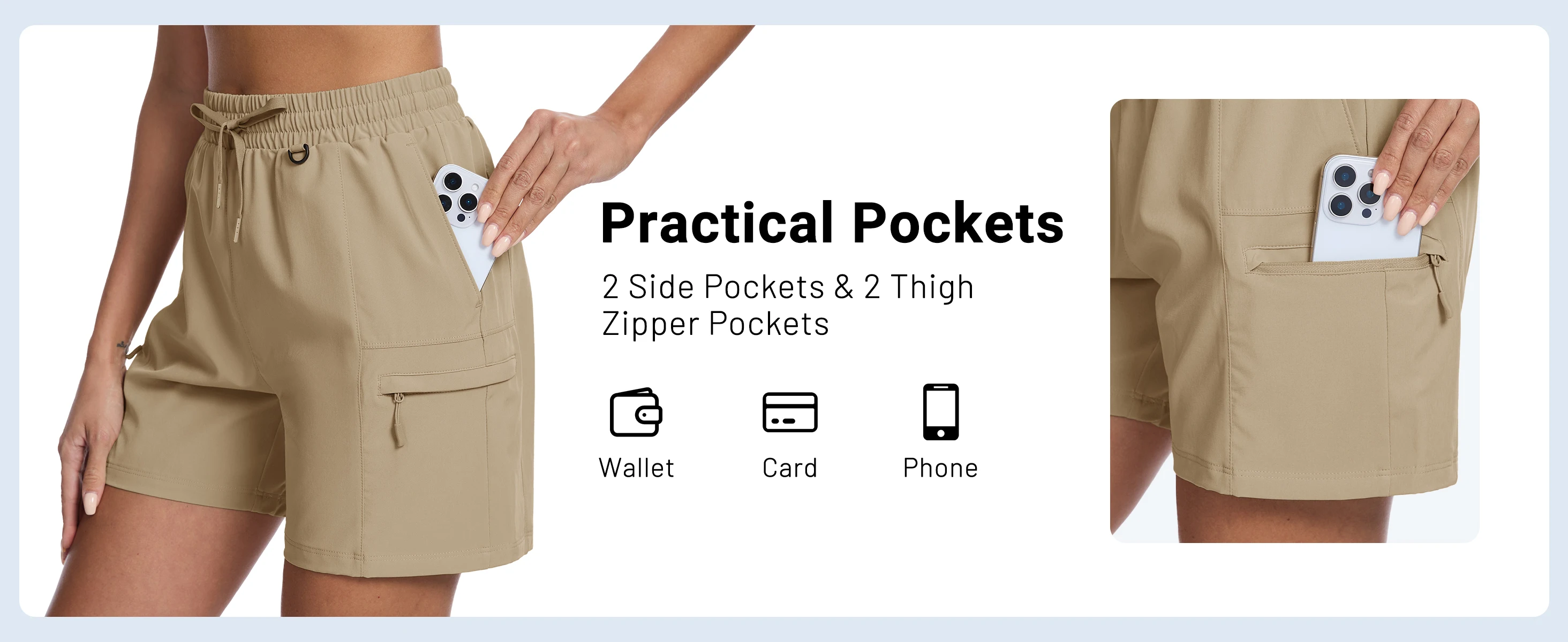TACVASEN Women's UPF 50+ Hiking Cargo Shorts Lightweight Water Resistant 5" Athletic Shorts with Zipper Pockets Golf Summer