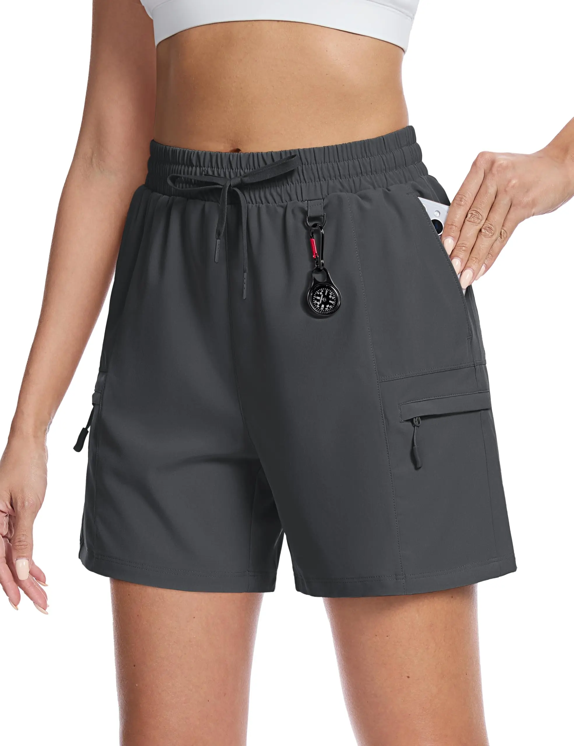 TACVASEN Women's UPF 50+ Hiking Cargo Shorts Lightweight Water Resistant 5" Athletic Shorts with Zipper Pockets Golf Summer