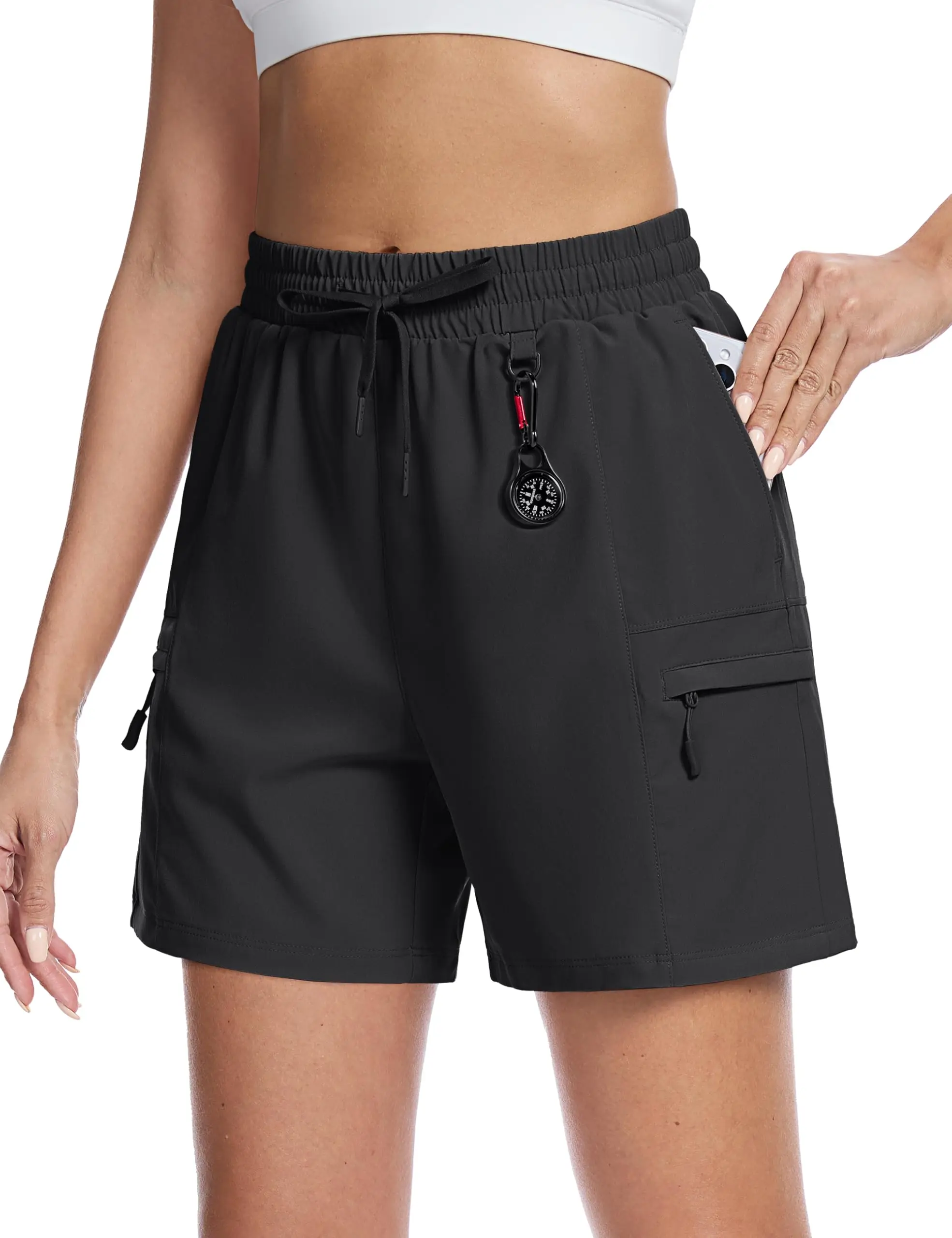 TACVASEN Women's UPF 50+ Hiking Cargo Shorts Lightweight Water Resistant 5" Athletic Shorts with Zipper Pockets Golf Summer