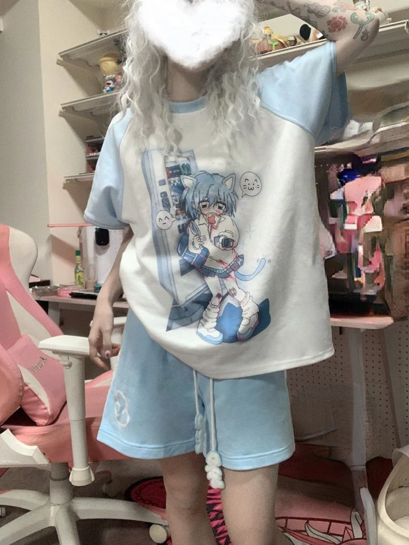 Japanese Patchwork Summer Shorts for Women Harajuku Casual Pantalones Cortos De Mujer Cute Bandage Short Mujer Wide Leg Pants