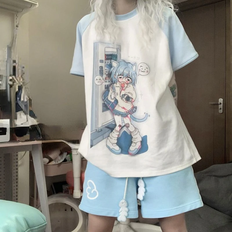 Japanese Patchwork Summer Shorts for Women Harajuku Casual Pantalones Cortos De Mujer Cute Bandage Short Mujer Wide Leg Pants