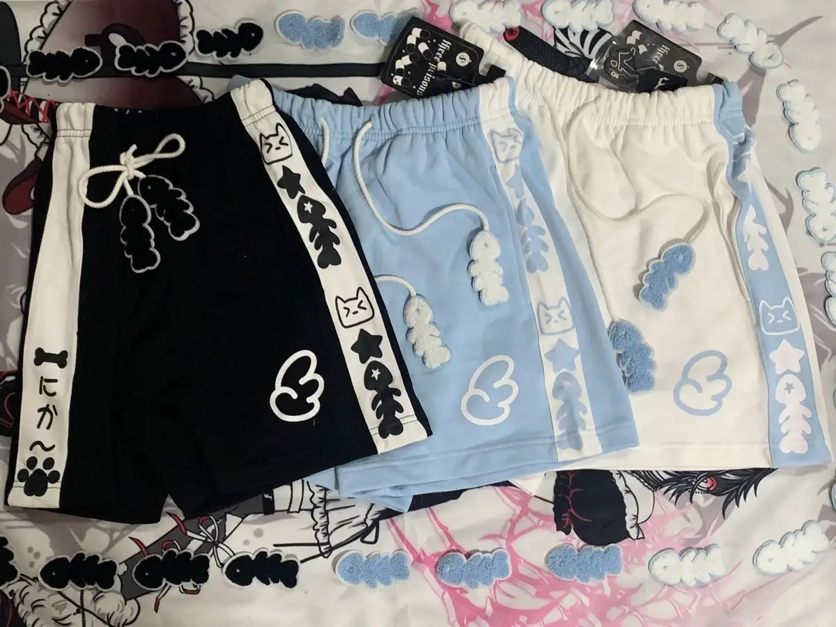 Japanese Patchwork Summer Shorts for Women Harajuku Casual Pantalones Cortos De Mujer Cute Bandage Short Mujer Wide Leg Pants