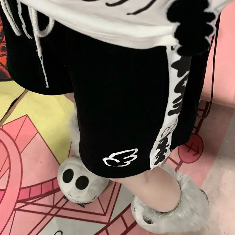 Japanese Patchwork Summer Shorts for Women Harajuku Casual Pantalones Cortos De Mujer Cute Bandage Short Mujer Wide Leg Pants