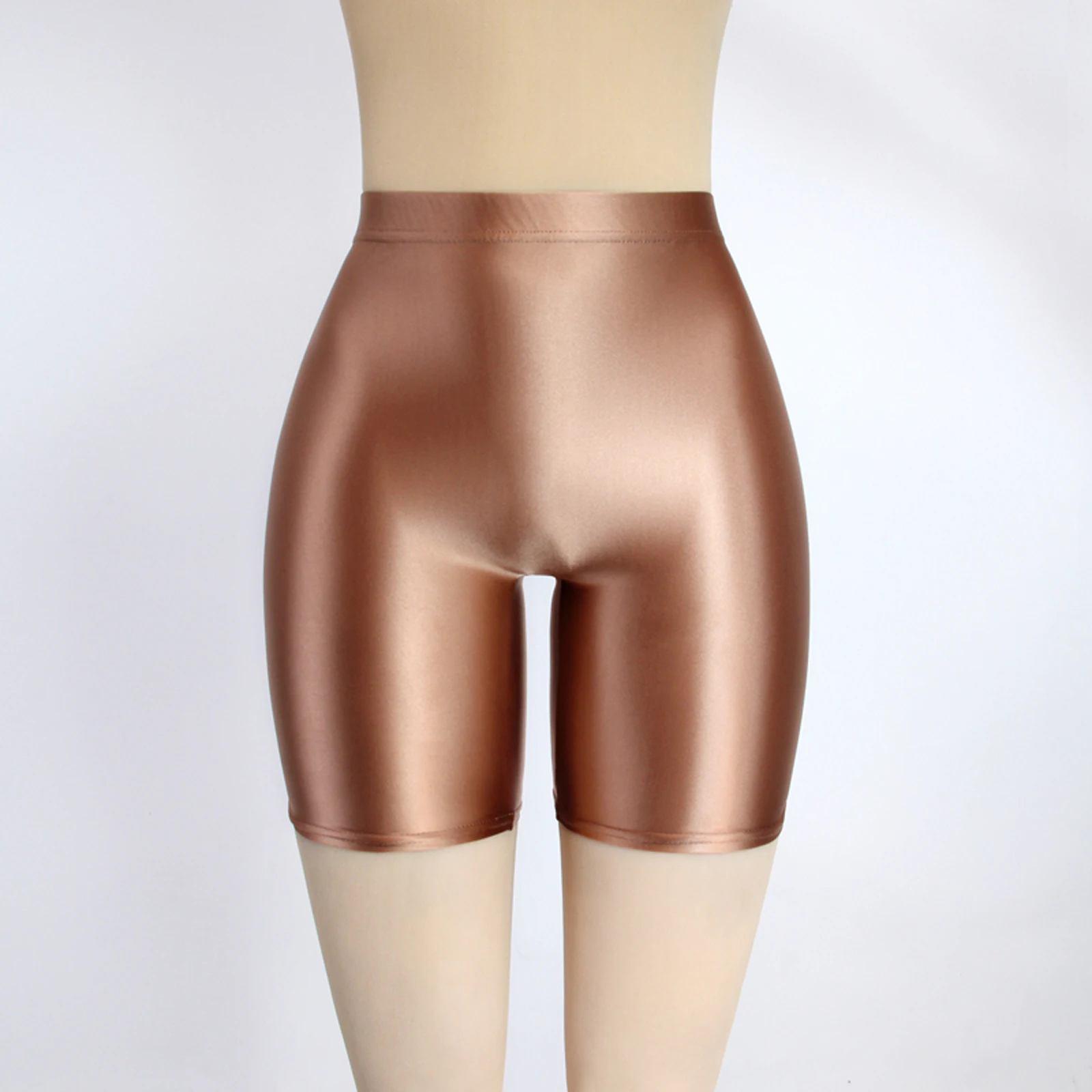 MJINM Women Oil Opaque Yoga Fitness High Waist Shorts Front Seamless Running Tights Spandex Running Stretch Breathable Leggings