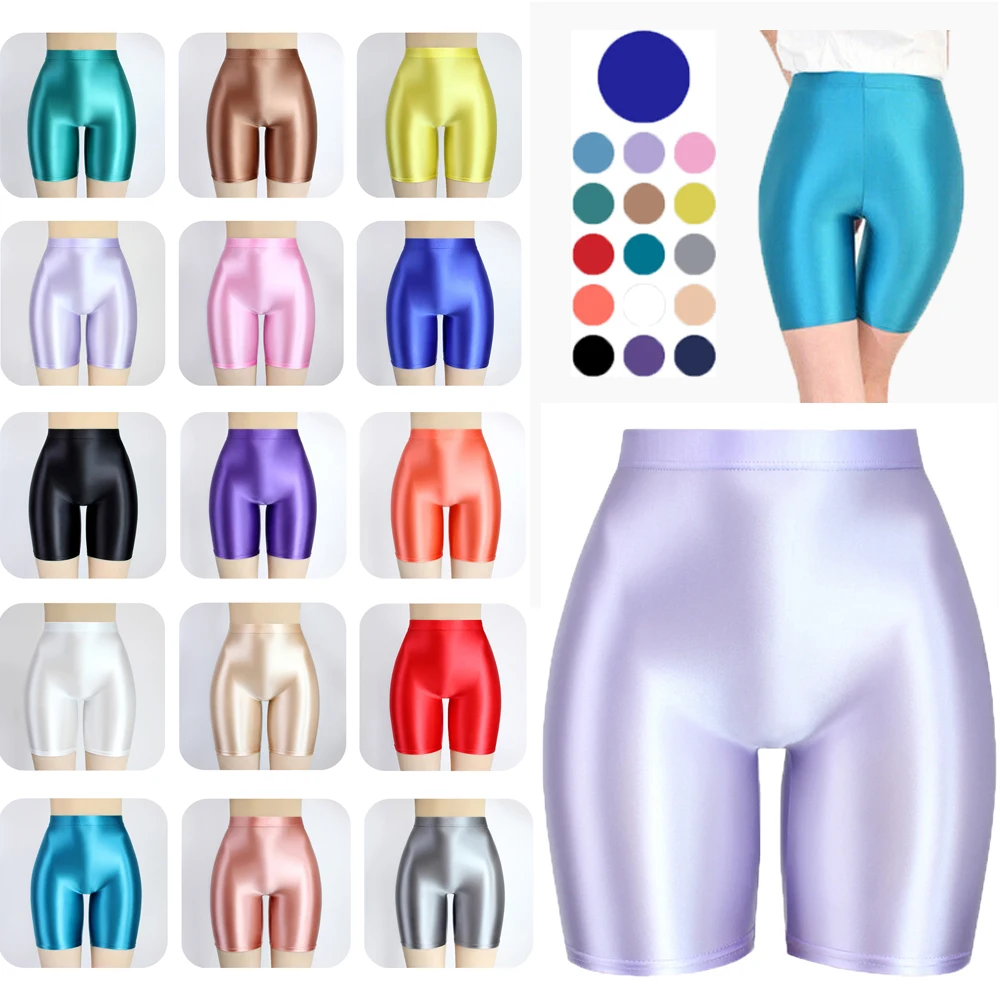 MJINM Women Oil Opaque Yoga Fitness High Waist Shorts Front Seamless Running Tights Spandex Running Stretch Breathable Leggings