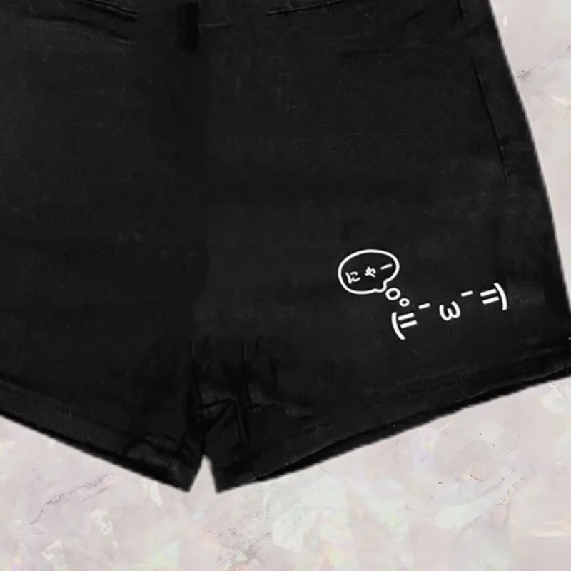Cotton Shorts for Women Black Summer Pantalones Cortos De Mujer Print Japanese Fashion Casual Cute Pants 2025 New Bottoms 27x232