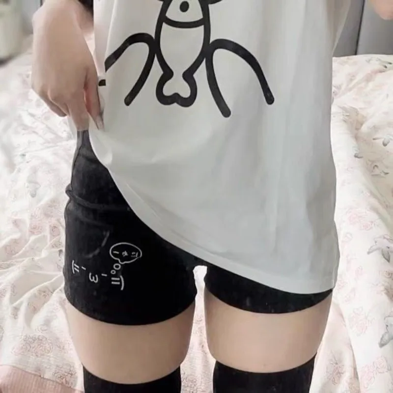 Cotton Shorts for Women Black Summer Pantalones Cortos De Mujer Print Japanese Fashion Casual Cute Pants 2025 New Bottoms 27x232