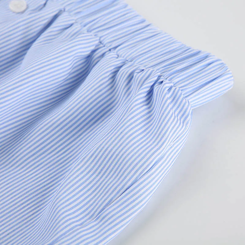 Women's Striped Print Casual Elastic Waist Shorts Y2K Loose Fit Summer Streetwear Chic Basic Fashion Button Detail