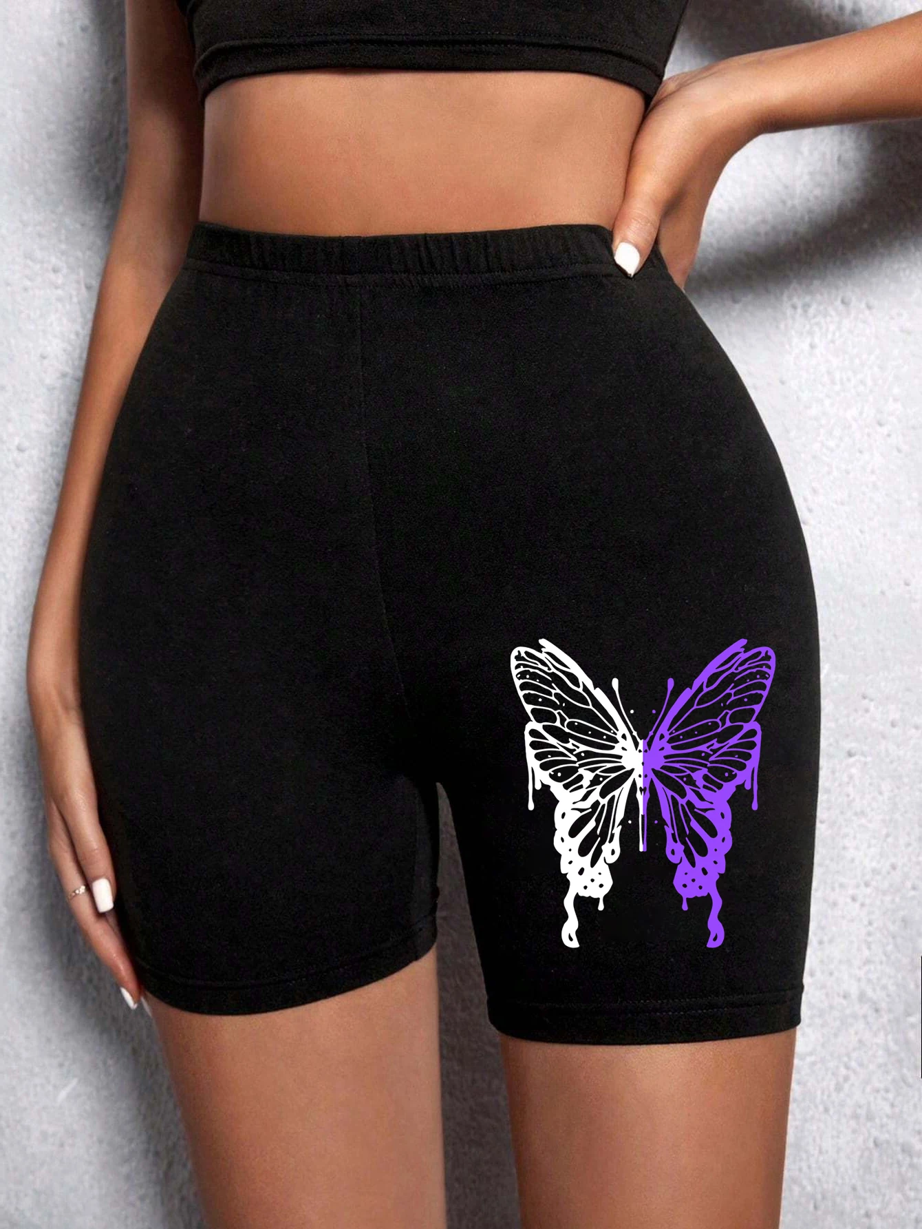 Casual Women Fitness Short Pantsbeautiful Dreamy Purple Butterfly Prints Leggings Short High Elastic Soft Thin Female Sportswear