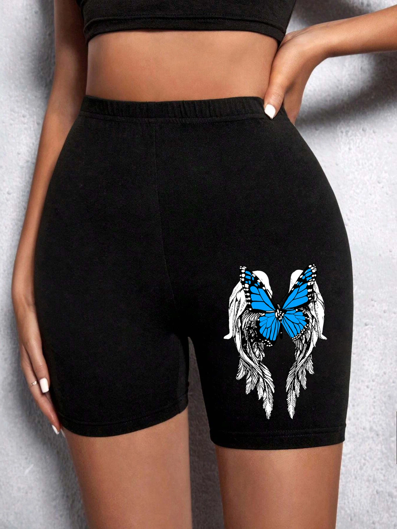 Casual Women Fitness Short Pantsbeautiful Dreamy Purple Butterfly Prints Leggings Short High Elastic Soft Thin Female Sportswear