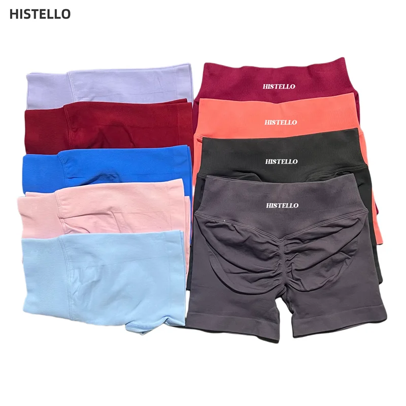 HISTELLO Impact Shorts Low Waist Seamless Scrunch Stretch Tights Women Sports Elastic Fitness Running Gym Yoga Workout Leggings