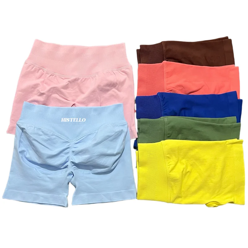 HISTELLO Impact Shorts Low Waist Seamless Scrunch Stretch Tights Women Sports Elastic Fitness Running Gym Yoga Workout Leggings