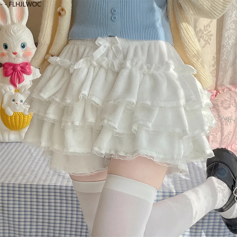 Autumn Velvet Bloomers Lolita Style Girls Cute Japan Sexy Lace Date Princess Pink Layer Puff Shorts Ruffles Lantern Small Pants