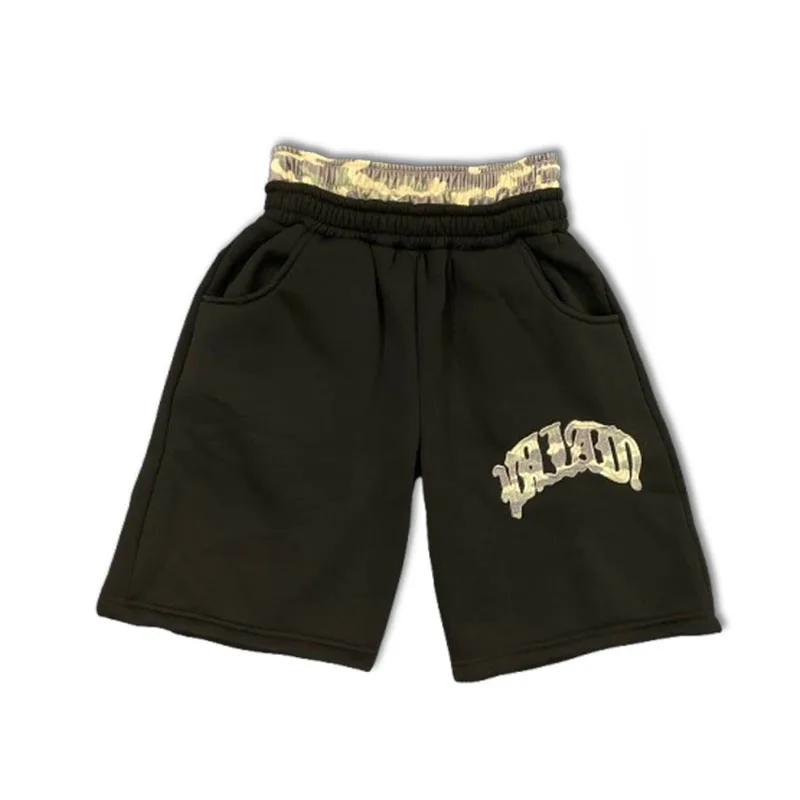 Summer American High Street Fashion Leopard Print Letter Patchwork Double Waistband Shorts Y2K HipHop Loose Straight Rock Slacks