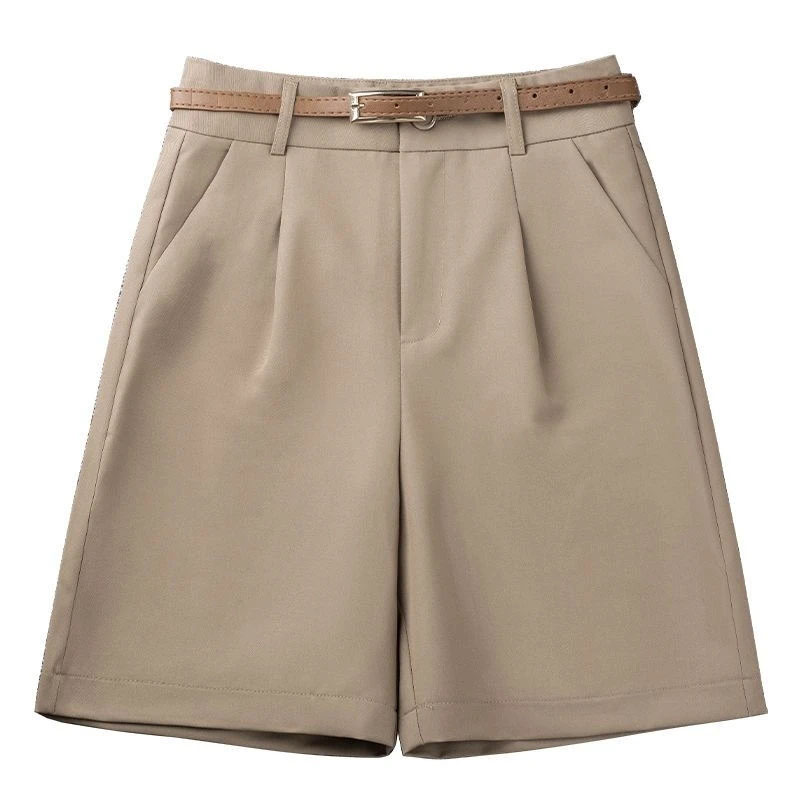 Khaki Casual Wide Leg Shorts Women Summer New Solid Loose Knee-Length Hot Pants Korean All-Match High Waist Suit Shorts Ladies