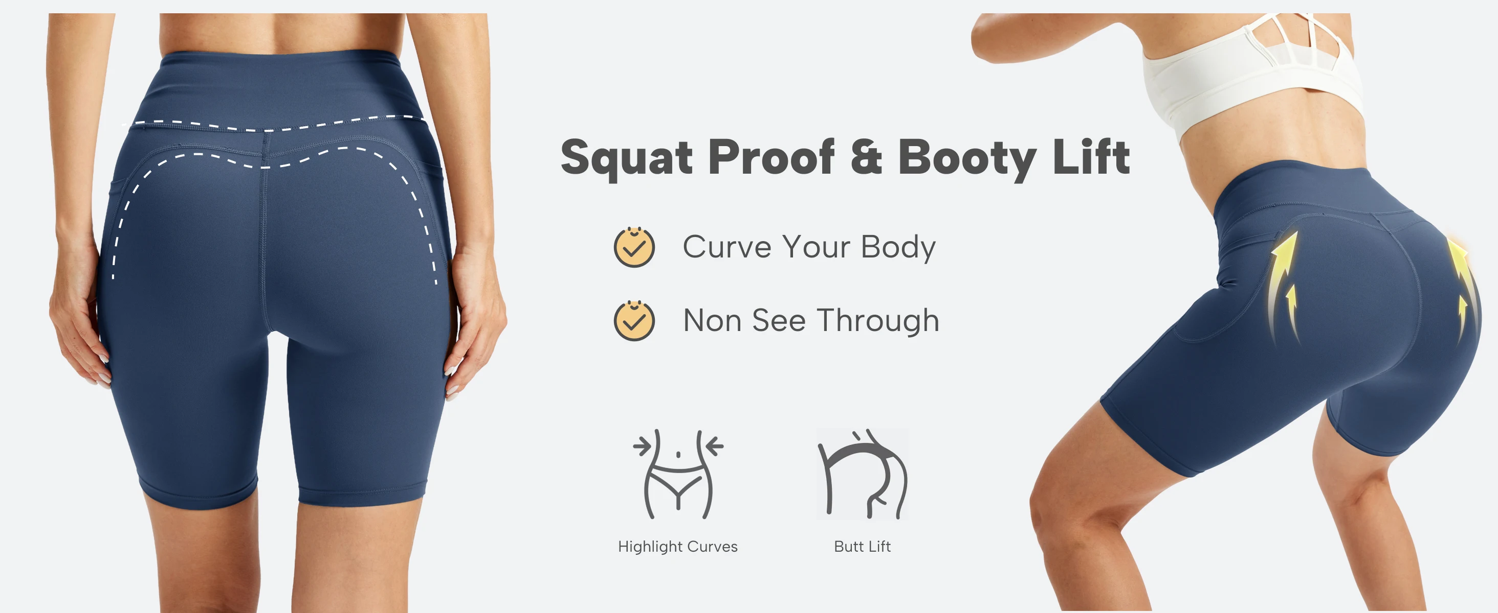 TACVASEN Womens No Front Seam Yoga Shorts with Pockets High Waisted Biker Shorts Quick Dry Butt Lifting Workout Running Shorts