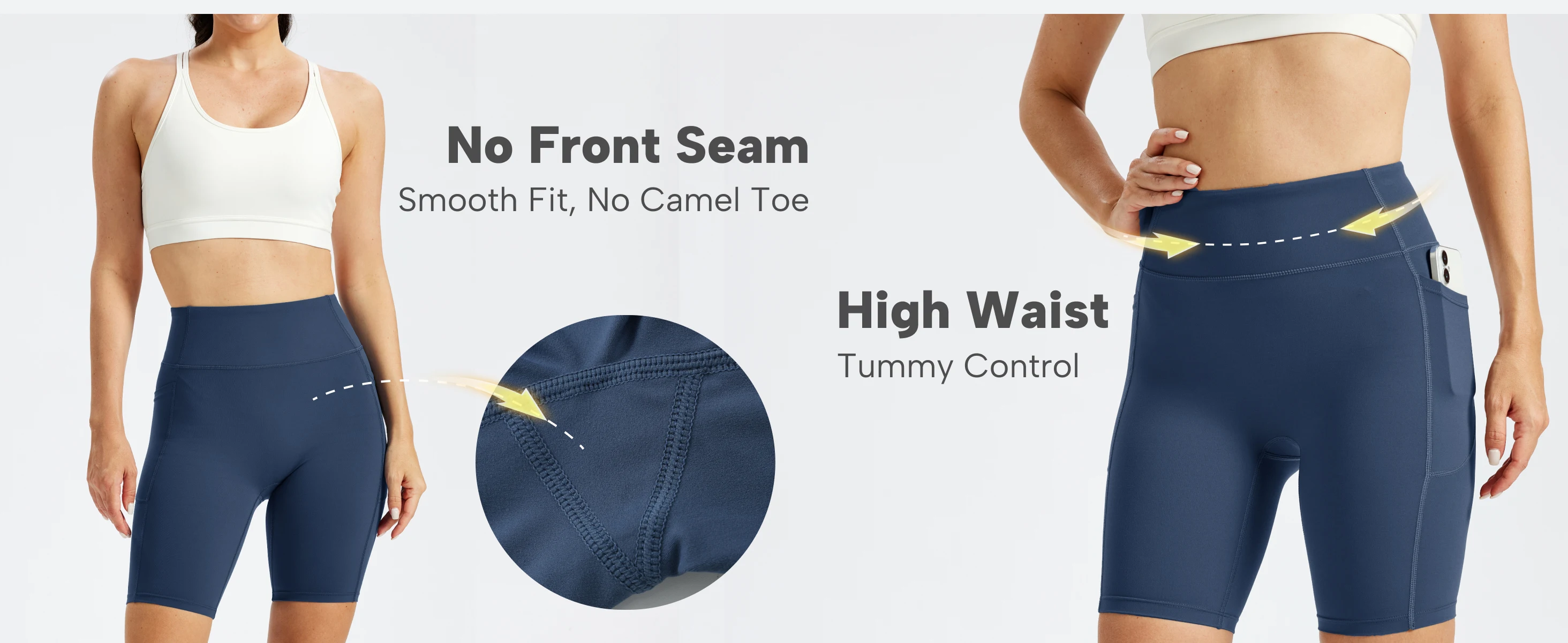 TACVASEN Womens No Front Seam Yoga Shorts with Pockets High Waisted Biker Shorts Quick Dry Butt Lifting Workout Running Shorts