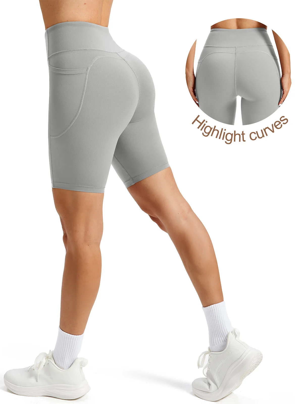 TACVASEN Womens No Front Seam Yoga Shorts with Pockets High Waisted Biker Shorts Quick Dry Butt Lifting Workout Running Shorts