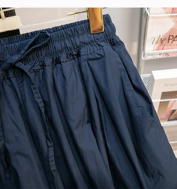 Black Leisure Comfortable Shorts For Women Summer New Green Elastic High Waist Lace Up Loose Blue Wide Leg Seven Point Pants New