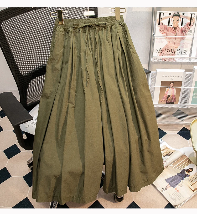 Black Leisure Comfortable Shorts For Women Summer New Green Elastic High Waist Lace Up Loose Blue Wide Leg Seven Point Pants New