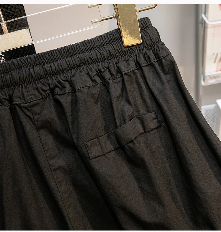 Black Leisure Comfortable Shorts For Women Summer New Green Elastic High Waist Lace Up Loose Blue Wide Leg Seven Point Pants New