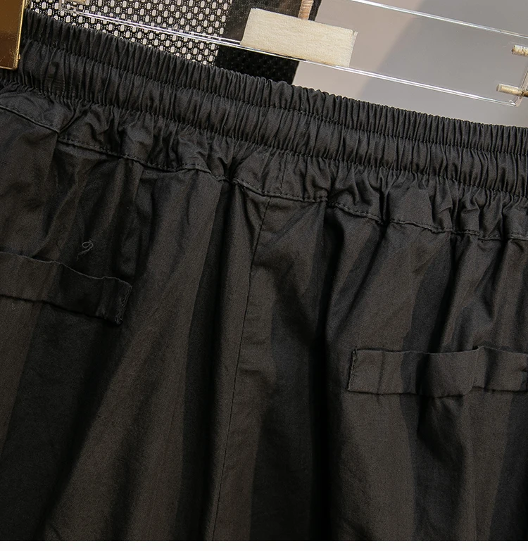 Black Leisure Comfortable Shorts For Women Summer New Green Elastic High Waist Lace Up Loose Blue Wide Leg Seven Point Pants New