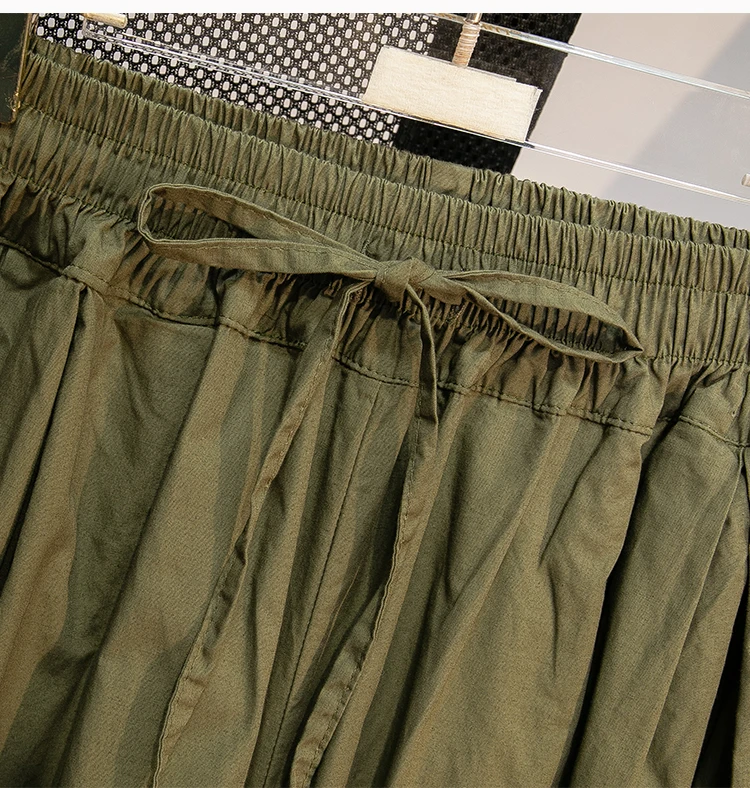 Black Leisure Comfortable Shorts For Women Summer New Green Elastic High Waist Lace Up Loose Blue Wide Leg Seven Point Pants New