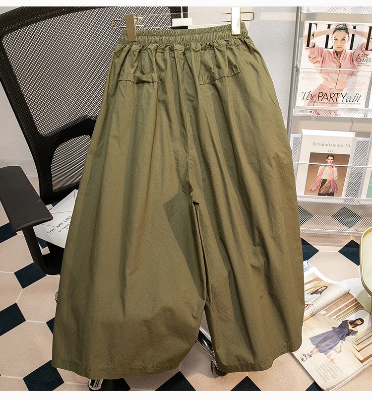 Black Leisure Comfortable Shorts For Women Summer New Green Elastic High Waist Lace Up Loose Blue Wide Leg Seven Point Pants New