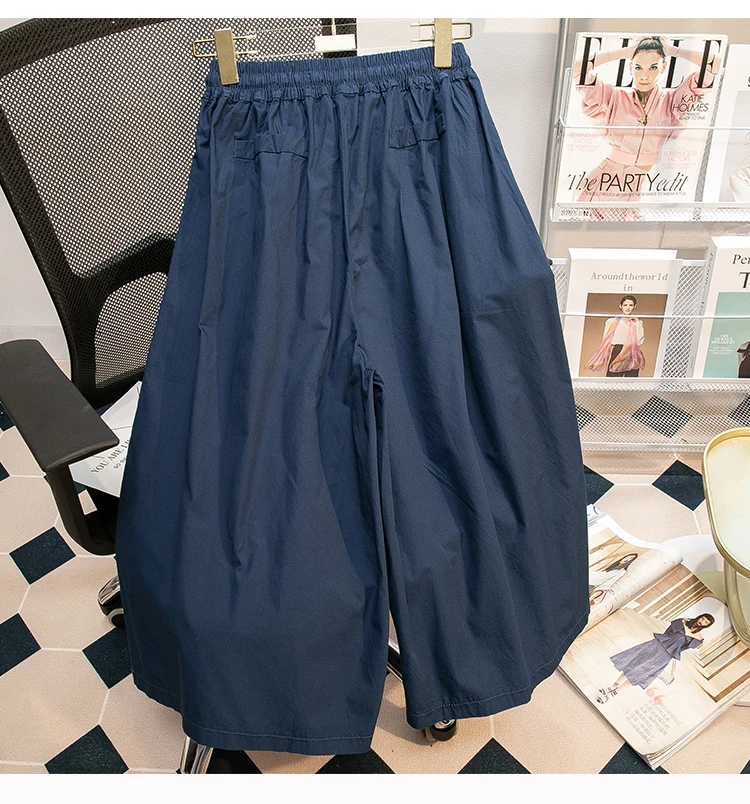 Black Leisure Comfortable Shorts For Women Summer New Green Elastic High Waist Lace Up Loose Blue Wide Leg Seven Point Pants New