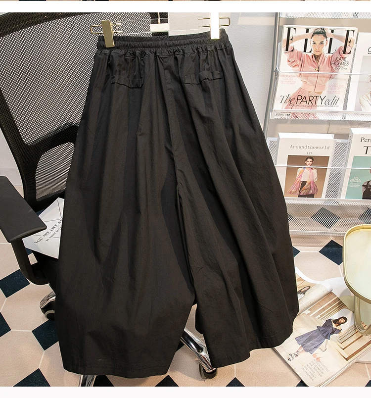 Black Leisure Comfortable Shorts For Women Summer New Green Elastic High Waist Lace Up Loose Blue Wide Leg Seven Point Pants New