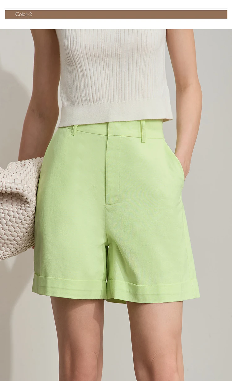 Amii Minimalist New Summer Casual Shorts For Women Loose Pants Cotton Linen Folded Cuffs Commuting Versatile Shorts 12542107