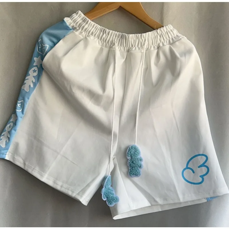 HOUZHOU Kawaii Sweet Lace Up Women Shorts Cute Cartoon Print Japanese Style Wide Leg Short Pants Baggy Casual Youthful Summer