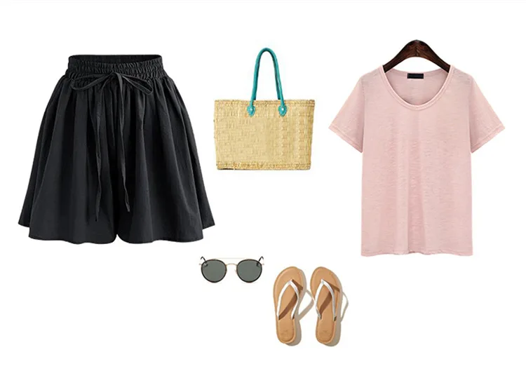 Summer Women Shorts High Waist Loose Chiffon Shorts Female Slacks Female Shorts 8001