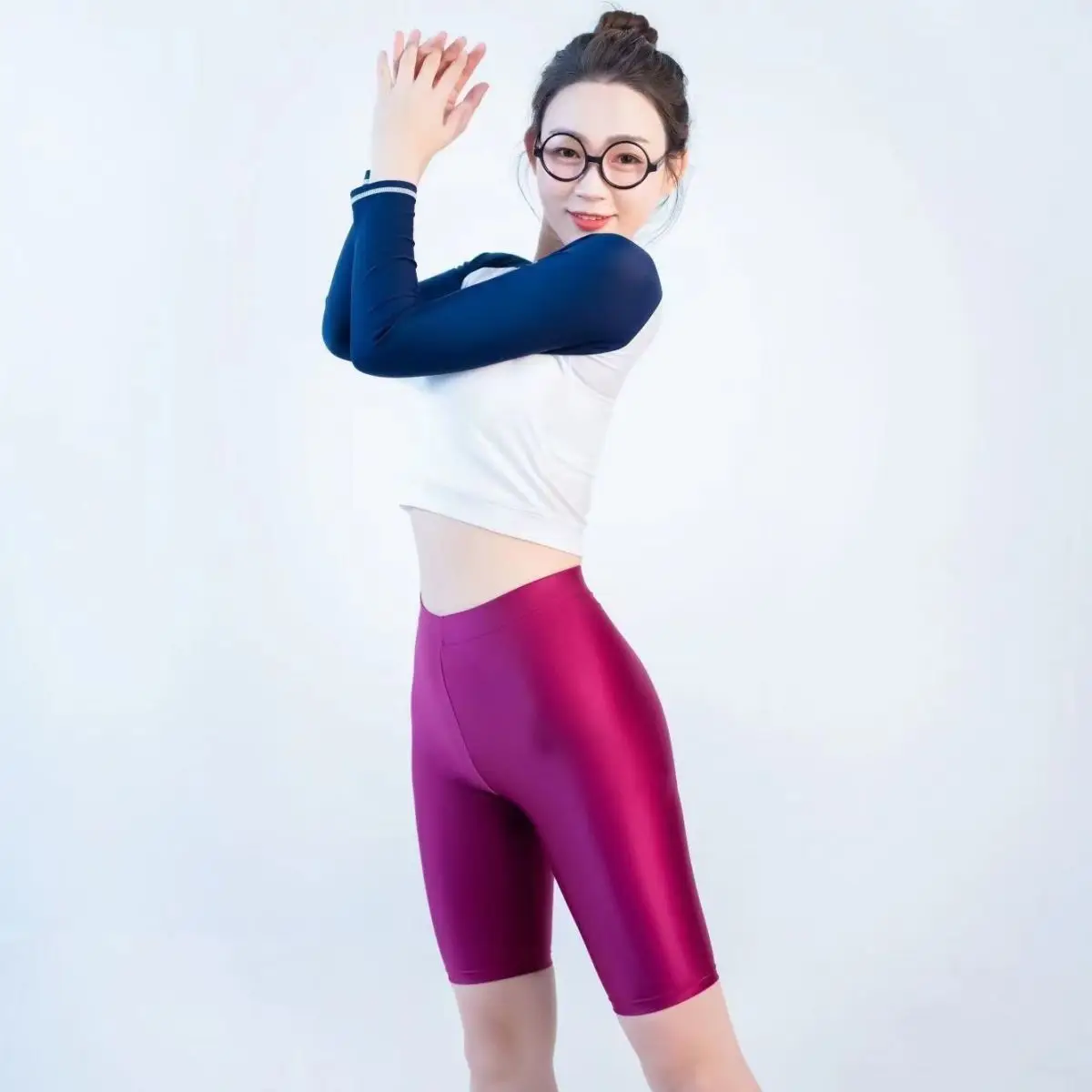 High Waist Satin Women Shorts Summer Glossy Fitness Yoga Leggings Gym Solid Color Skinny Sports Female Short Pants Plus Size