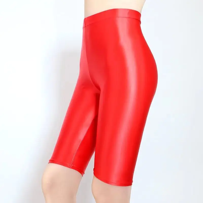 High Waist Satin Women Shorts Summer Glossy Fitness Yoga Leggings Gym Solid Color Skinny Sports Female Short Pants Plus Size