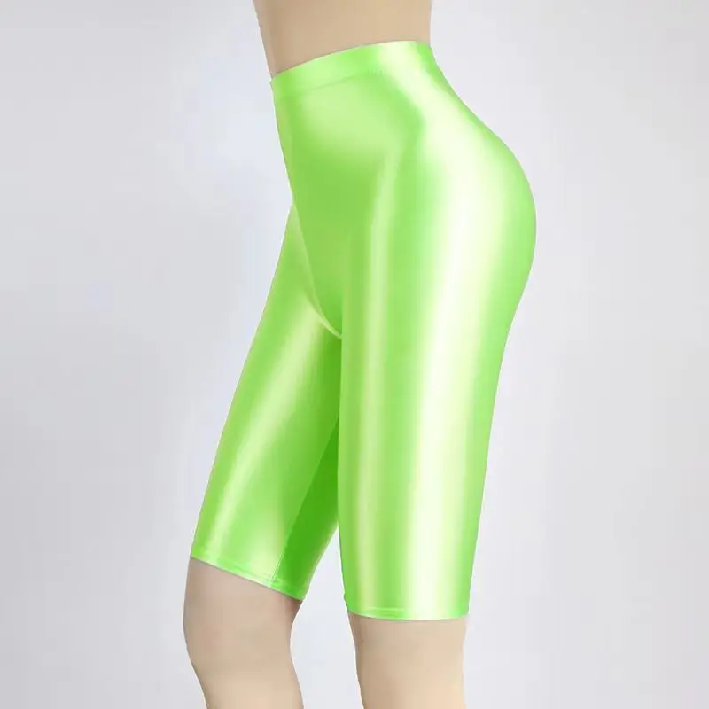 High Waist Satin Women Shorts Summer Glossy Fitness Yoga Leggings Gym Solid Color Skinny Sports Female Short Pants Plus Size